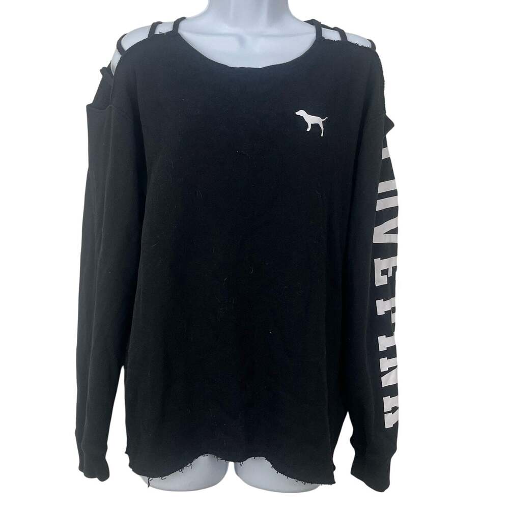 PINK Victoria's Secret Sweatshirt Med Black Cut-off Cutouts